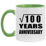 10th Anniversary Square Root of 100 Years Anniversary - 11oz Accent Mug Green