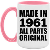 63rd Birthday Made in 1961 All Parts Original - 15oz Accent Mug Pink