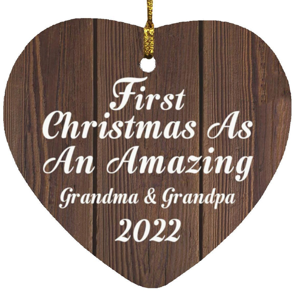 First Christmas As An Amazing Grandma & Grandpa 2022 - Heart Ornament D