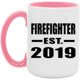 Firefighter Established EST. 2019 - 15oz Accent Mug Pink