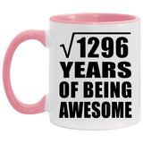 36th Birthday Square Root of 1296 Years of Being Awesome - 11oz Accent Mug Pink