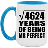 68th Anniversary Square Root of 4624 Years of Mr Perfect - 15oz Accent Mug Blue
