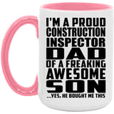 Proud Construction Inspector Dad Of Awesome Son - 15oz Accent Mug Pink