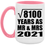 90th Anniversary Square Root of 8100 Years As Mr & Mrs 2021 - 15oz Accent Mug Pink
