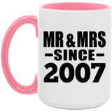 17th Anniversary Mr & Mrs Since 2007 - 15oz Accent Mug Pink