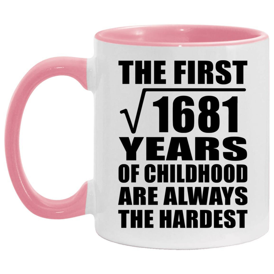 41st Birthday Square Root of 1681 Years of Childhood - 11oz Accent Mug Pink