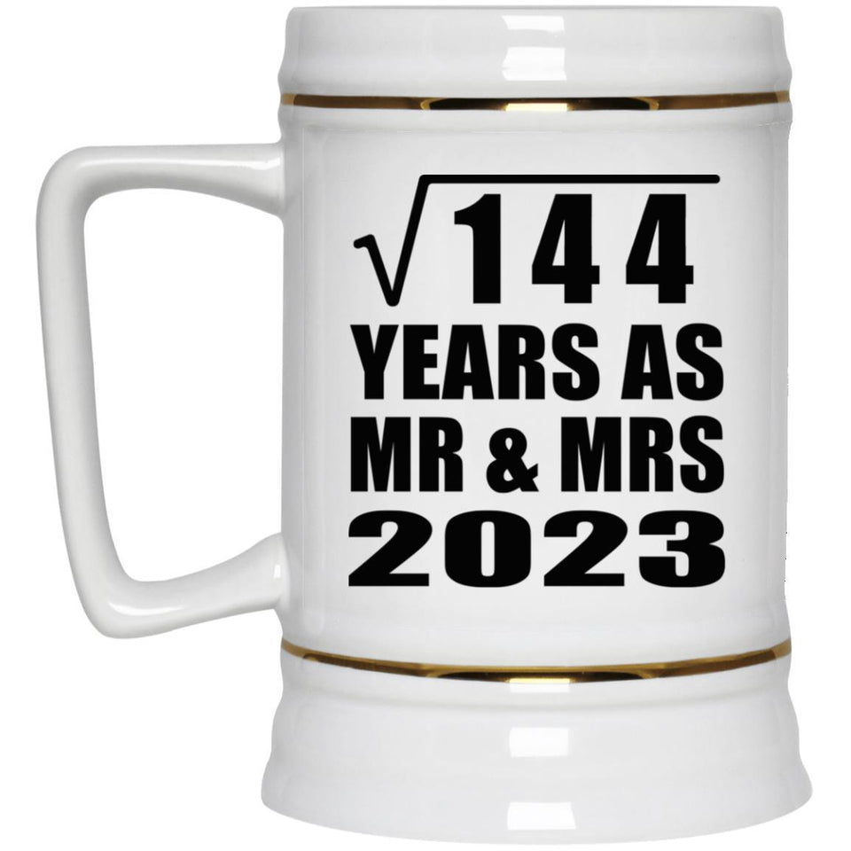 12th Anniversary Square Root of 144 Years As Mr & Mrs 2023 - Beer Stein
