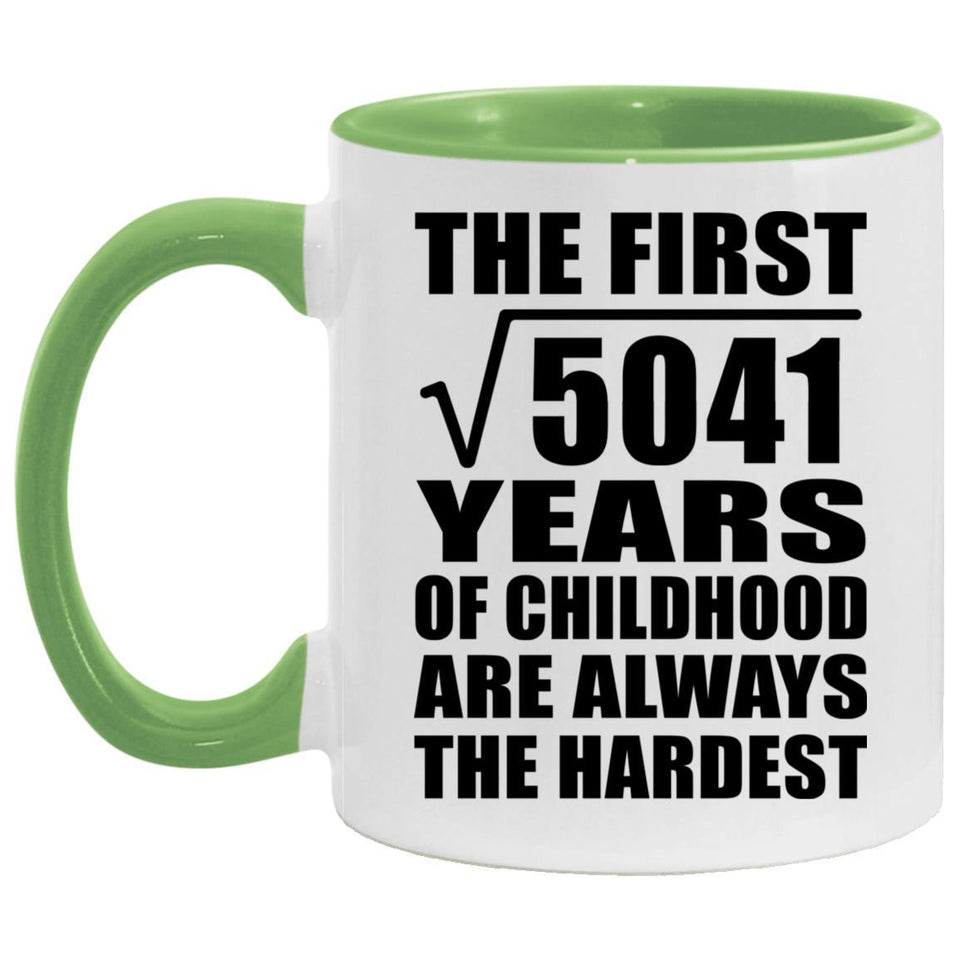 71st Birthday Square Root of 5041 Years of Childhood - 11oz Accent Mug Green