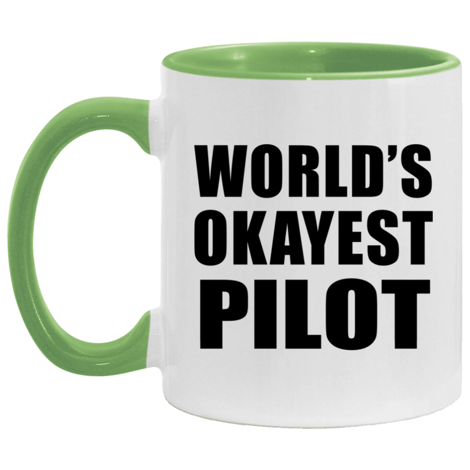 World's Okayest Pilot - 11oz Accent Mug Green