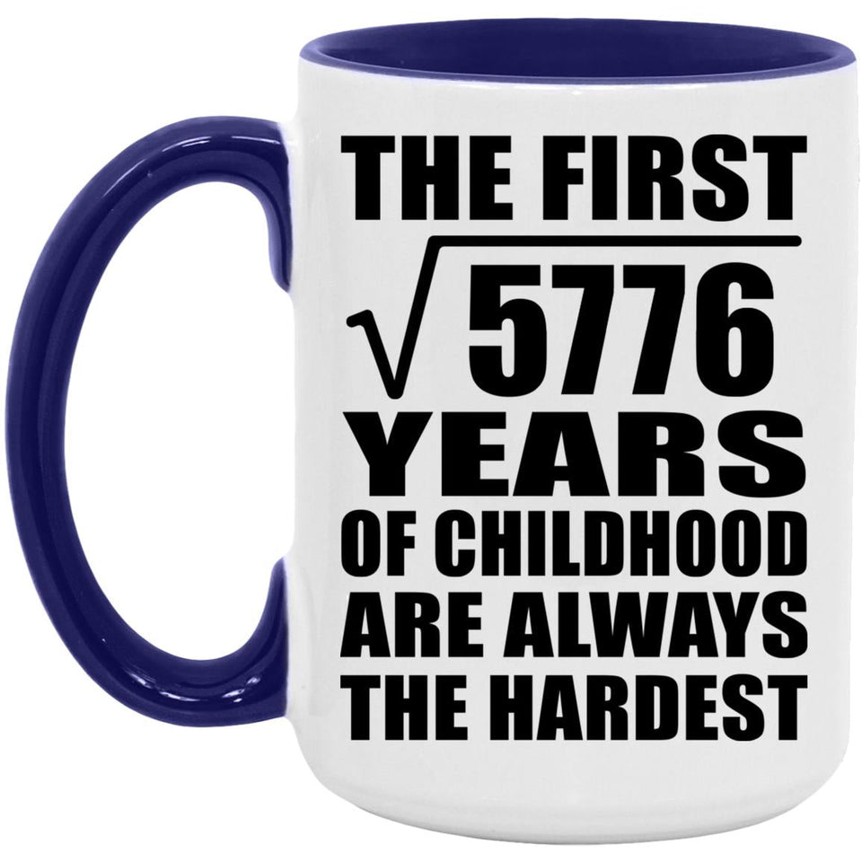 76th Birthday Square Root of 5776 Years of Childhood - 15oz Accent Mug Purple