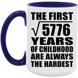 76th Birthday Square Root of 5776 Years of Childhood - 15oz Accent Mug Purple