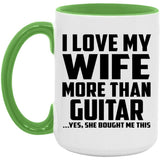I Love My Wife More Than Guitar - 15oz Accent Mug Green