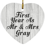 First Year As Mr & Mrs Gray - Heart Ornament F