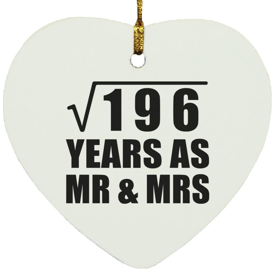 14th Anniversary Square Root of 196 Years As Mr & Mrs - Heart Ornament
