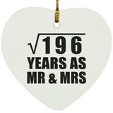 14th Anniversary Square Root of 196 Years As Mr & Mrs - Heart Ornament