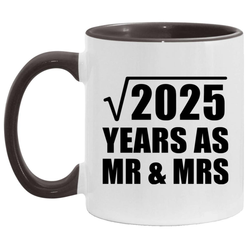 45th Anniversary Square Root of 2025 Years As Mr & Mrs - 11oz Accent Mug Black