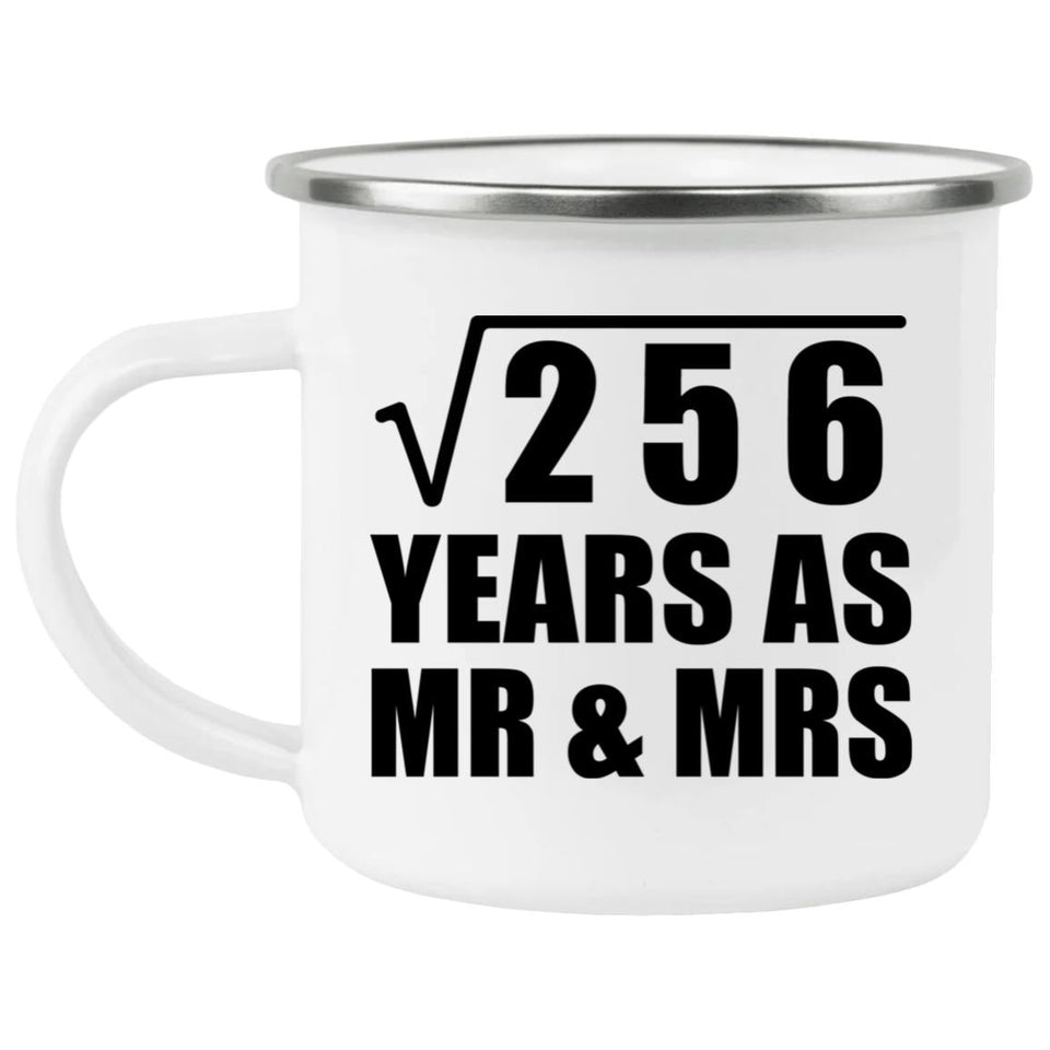 16th Anniversary Square Root of 256 Years As Mr & Mrs - 12oz Camping Mug