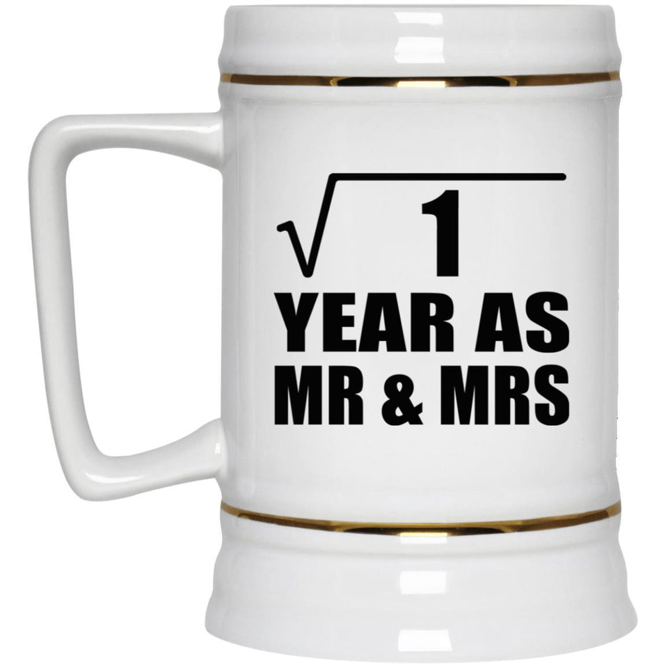 1st Anniversary Square Root of 1 Year As Mr & Mrs - Beer Stein