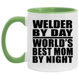 Welder By Day World's Best Mom By Night - 11oz Accent Mug Green