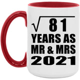 9th Anniversary Square Root of 81 Years As Mr & Mrs 2021 - 15oz Accent Mug Red