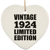 100th Birthday Vintage 1924 Limited Edition - Heart Ornament