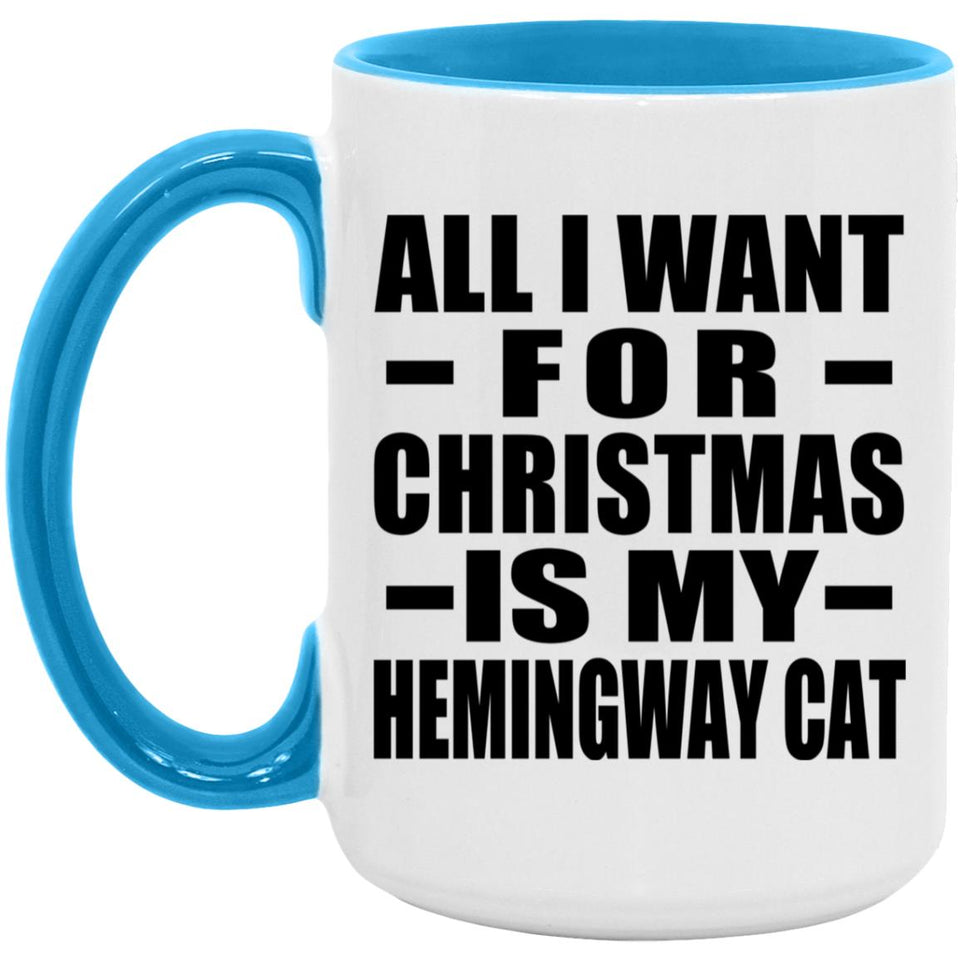 All I Want For Christmas Is My Hemingway Cat - 15oz Accent Mug Blue