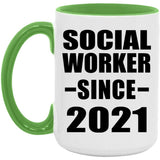 Social Worker Since 2021 - 15oz Accent Mug Green