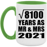 90th Anniversary Square Root of 8100 Years As Mr & Mrs 2021 - 15oz Accent Mug Green