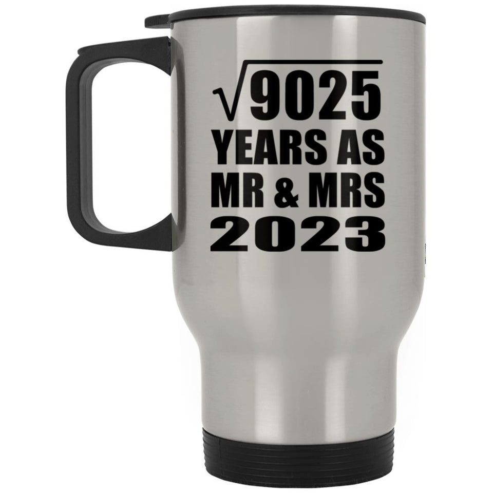 95th Anniversary Square Root of 9025 Years As Mr & Mrs 2023 - Silver Travel Mug