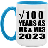 10th Anniversary Square Root of 100 Years As Mr & Mrs 2023 - 15oz Accent Mug Blue