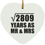 53rd Anniversary Square Root of 2809 Years As Mr & Mrs - Heart Ornament