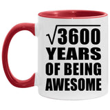 60th Birthday Square Root of 3600 Years of Being Awesome - 11oz Accent Mug Red