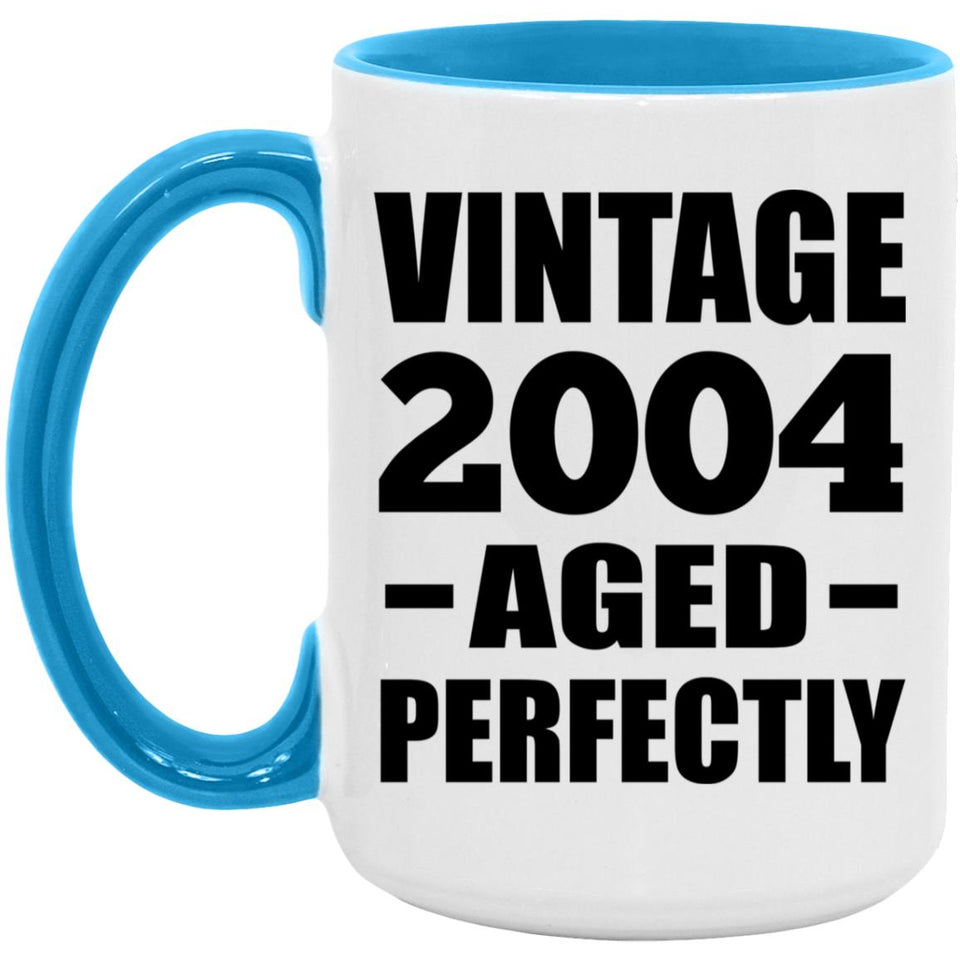 20th Birthday Vintage 2004 Aged Perfectly - 15oz Accent Mug Blue