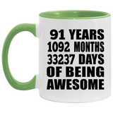 91st Birthday 91 Years 1092 Months 33237 Days Of Awesome - 11oz Accent Mug Green