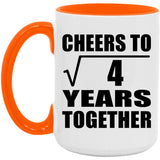 2nd Anniversary Cheers To Square Root of 4 Years Together - 15oz Accent Mug Orange