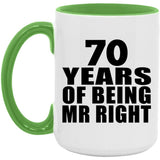 70th Anniversary 70 Years Of Being Mr Right - 15oz Accent Mug Green