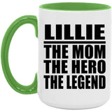 Lillie The Mom The Hero The Legend - 15oz Accent Mug Green
