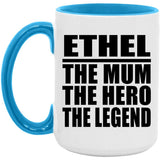Ethel The Mum The Hero The Legend - 15oz Accent Mug Blue