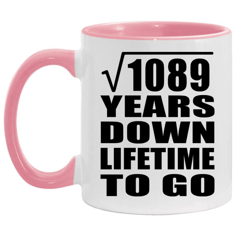 33rd Anniversary Square Root of 1089 Years Lifetime To Go - 11oz Accent Mug Pink
