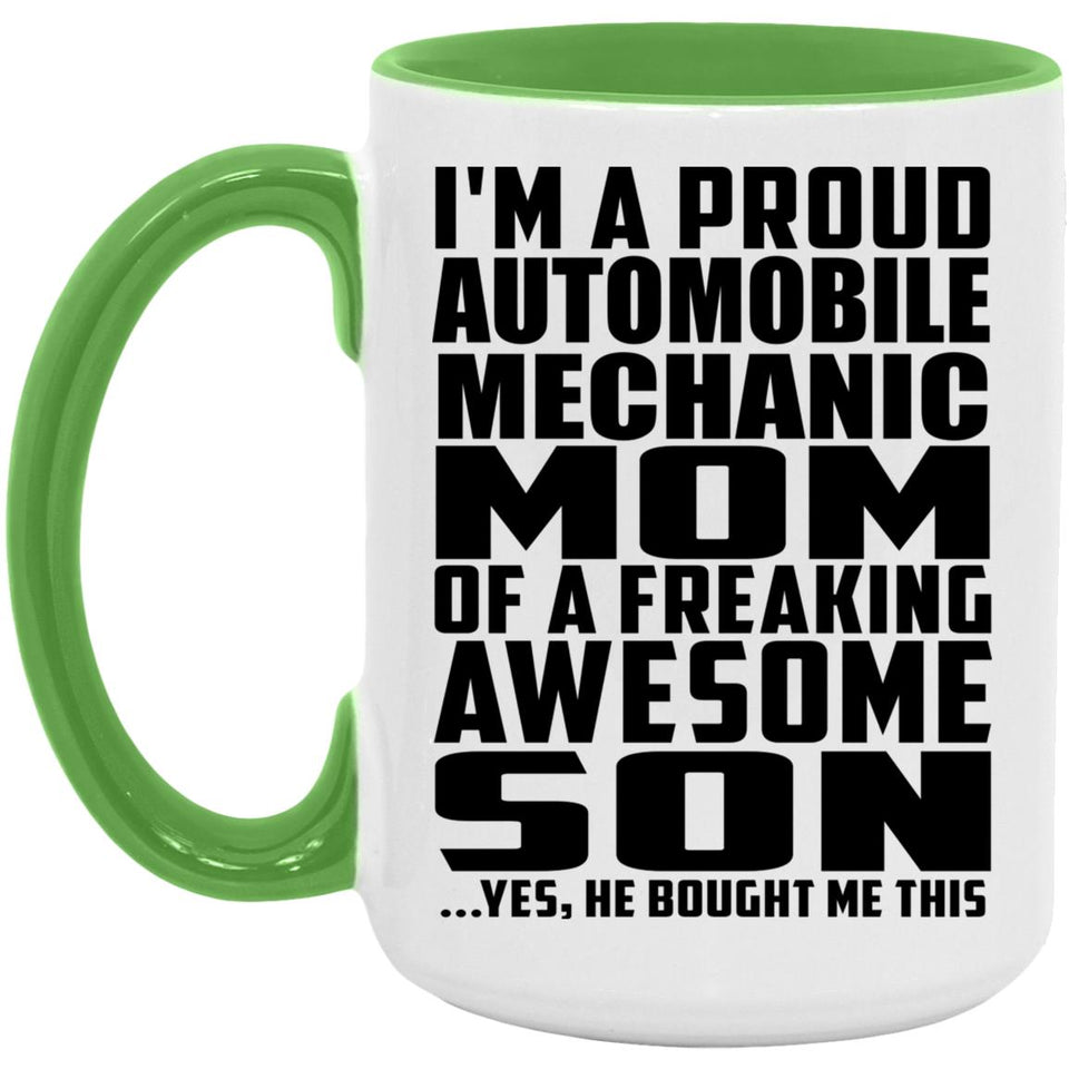 Proud Automobile Mechanic Mom Of Awesome Son - 15oz Accent Mug Green