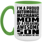 Proud Automobile Mechanic Mom Of Awesome Son - 15oz Accent Mug Green