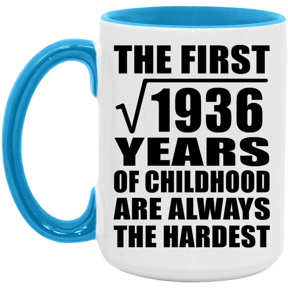 44th Birthday Square Root of 1936 Years of Childhood - 15oz Accent Mug Blue