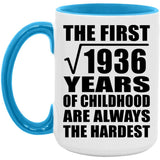 44th Birthday Square Root of 1936 Years of Childhood - 15oz Accent Mug Blue