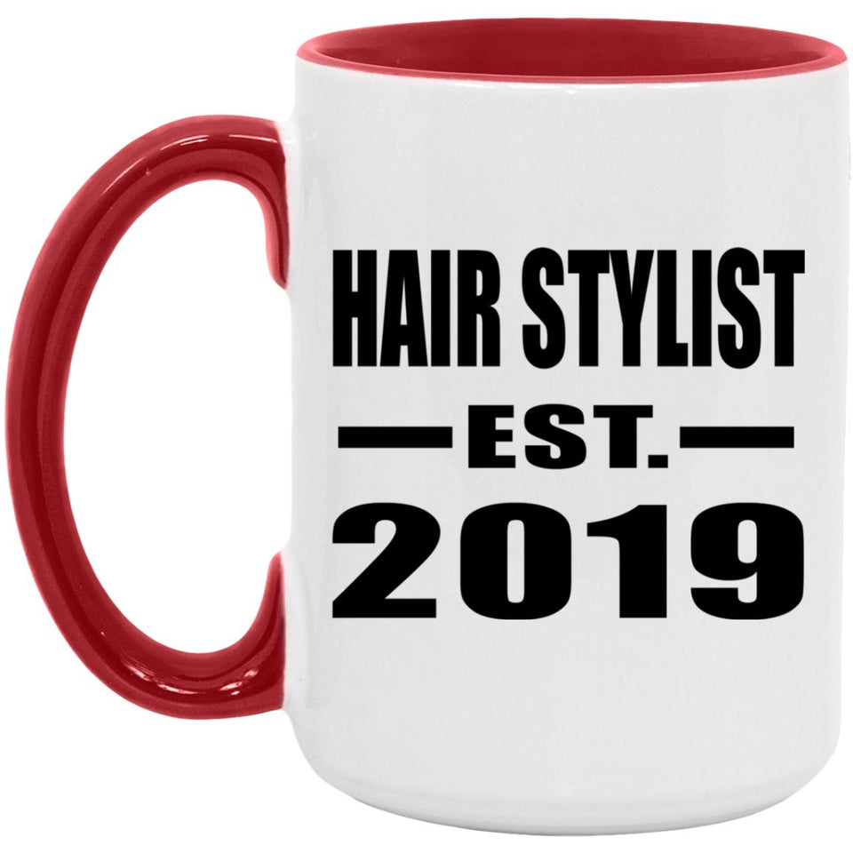 Hair Stylist Established EST. 2019 - 15oz Accent Mug Red