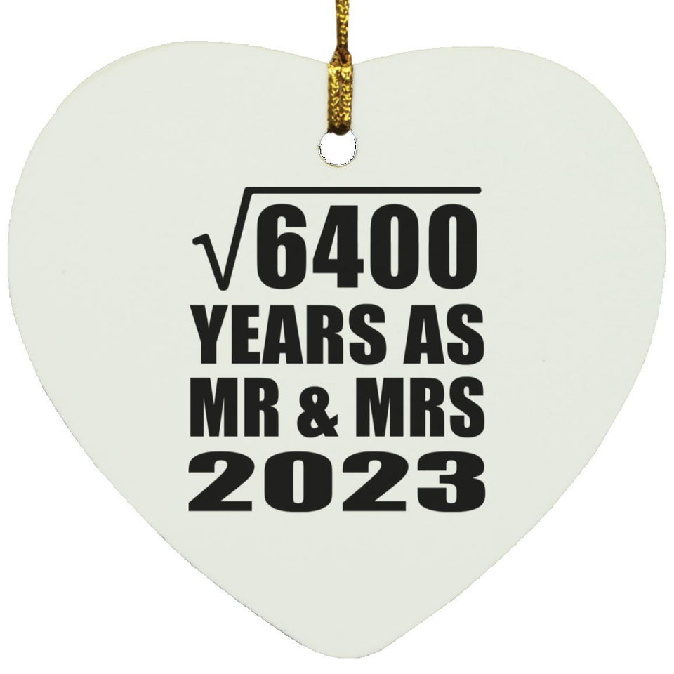 80th Anniversary Square Root of 6400 Years As Mr & Mrs 2023 - Heart Ornament