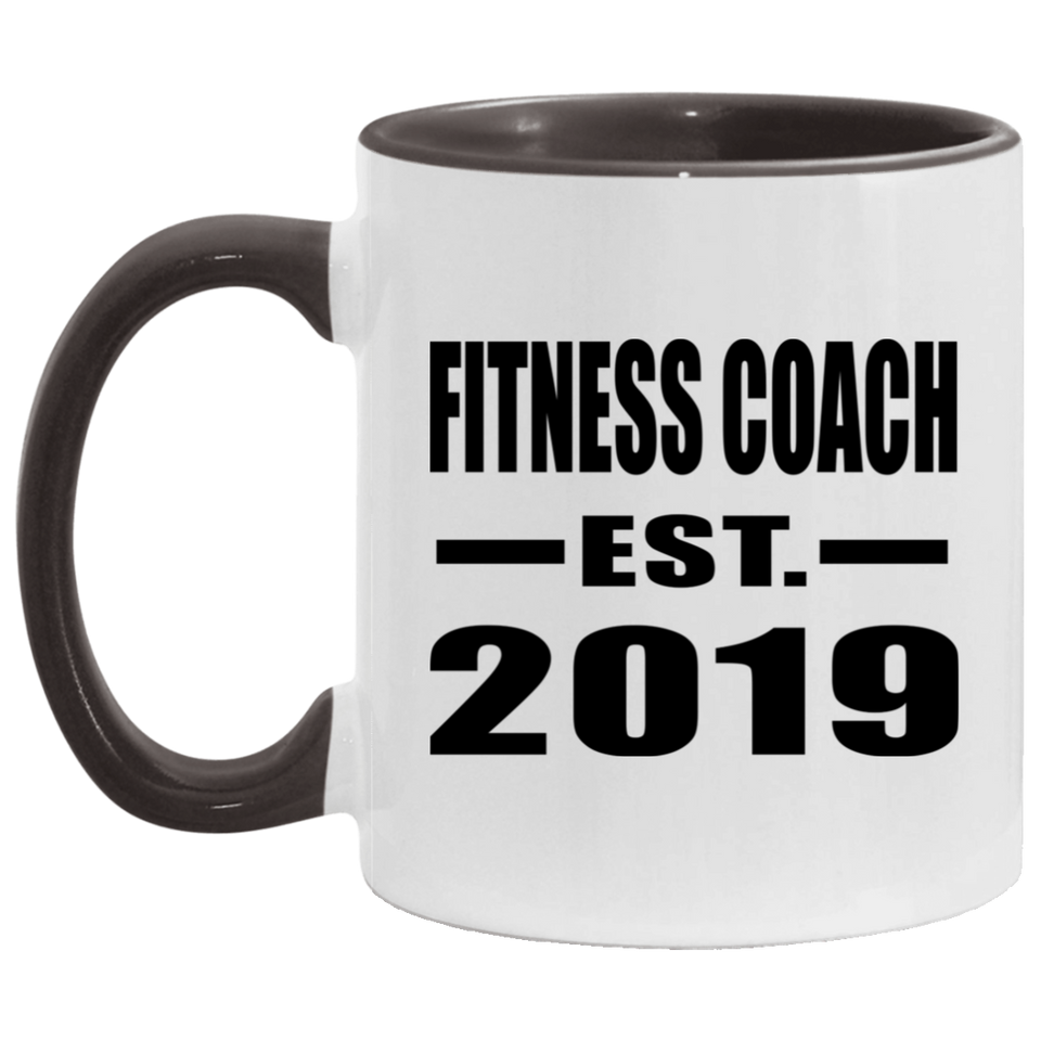 Fitness Coach Established EST. 2019 - 11oz Accent Mug Black