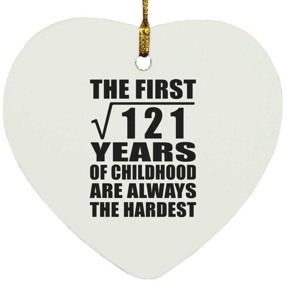 11th Birthday Square Root of 121 Years of Childhood - Heart Ornament