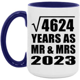 68th Anniversary Square Root of 4624 Years As Mr & Mrs 2023 - 15oz Accent Mug Purple