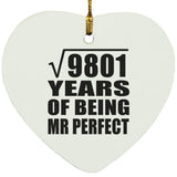99th Anniversary Square Root of 9801 Years of Mr Perfect - Heart Ornament