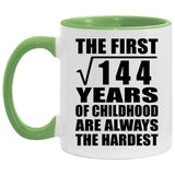 12th Birthday Square Root of 144 Years of Childhood - 11oz Accent Mug Green
